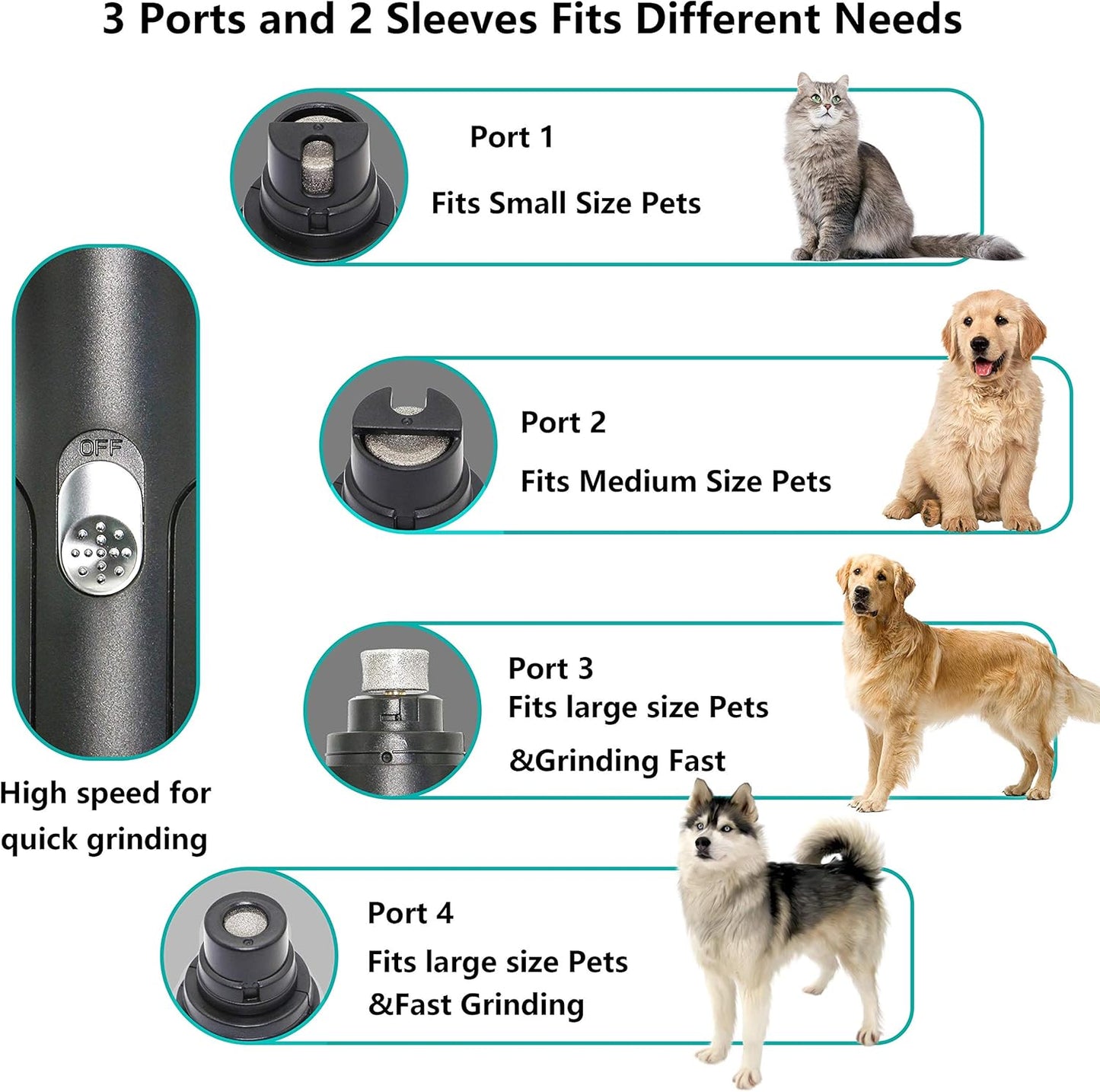 Dog Nail Grinder, Electric Pet Nail Trimmer, Rechargeable Low Noise Dog Nail File Painless Paws Grooming & Smoothing for Small Medium Dogs & Cats (Black)