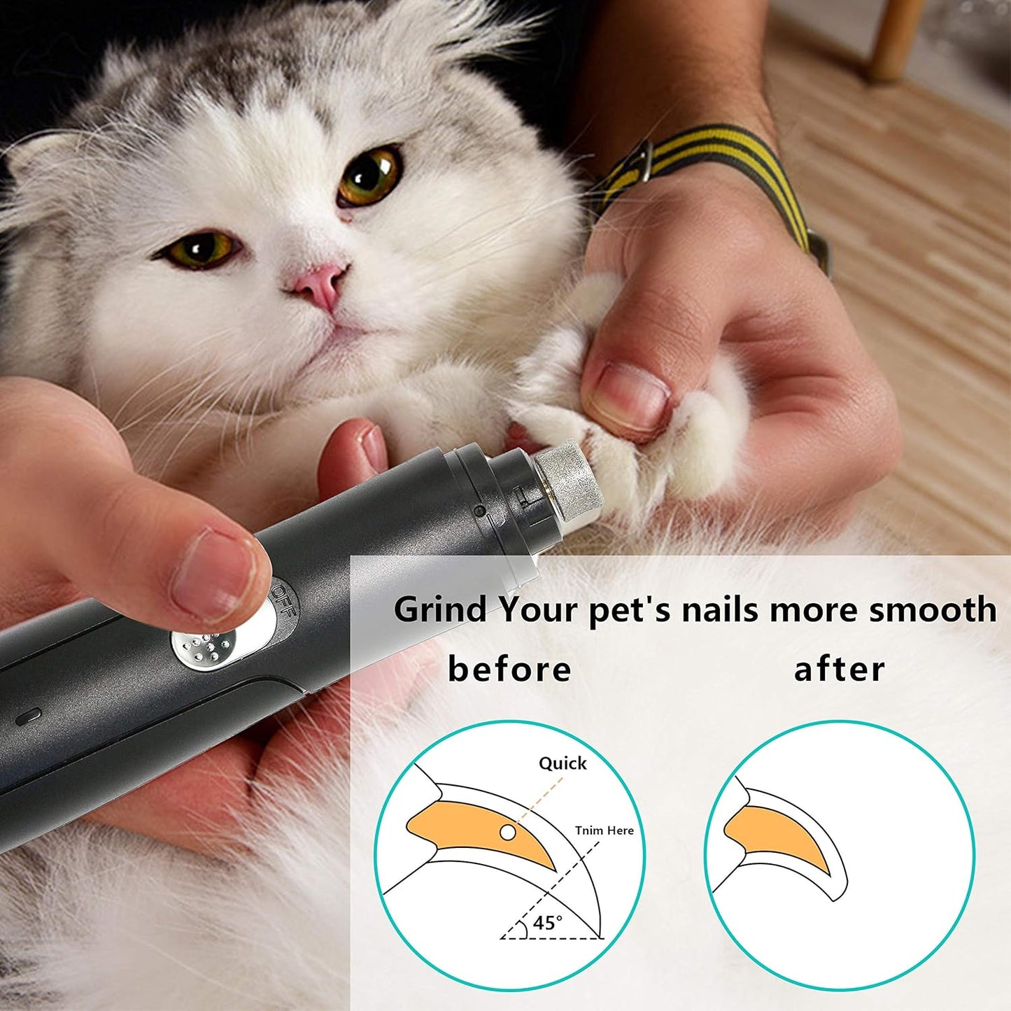 Dog Nail Grinder, Electric Pet Nail Trimmer, Rechargeable Low Noise Dog Nail File Painless Paws Grooming & Smoothing for Small Medium Dogs & Cats (Black)
